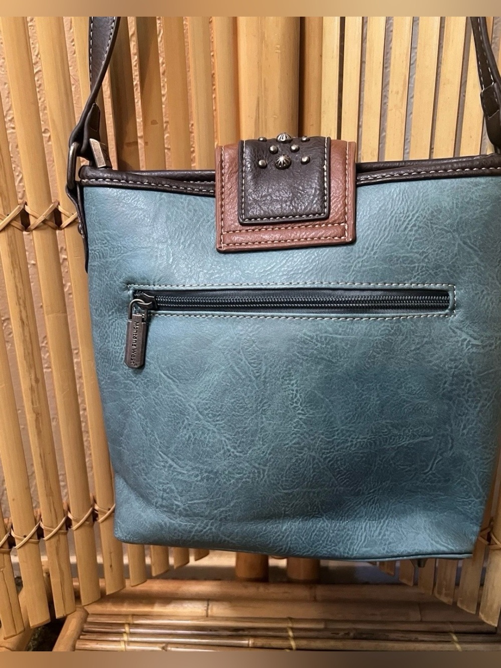 Montana West Turquoise and Brown Studded Western Crossbody Bag - Picture 2 of 8